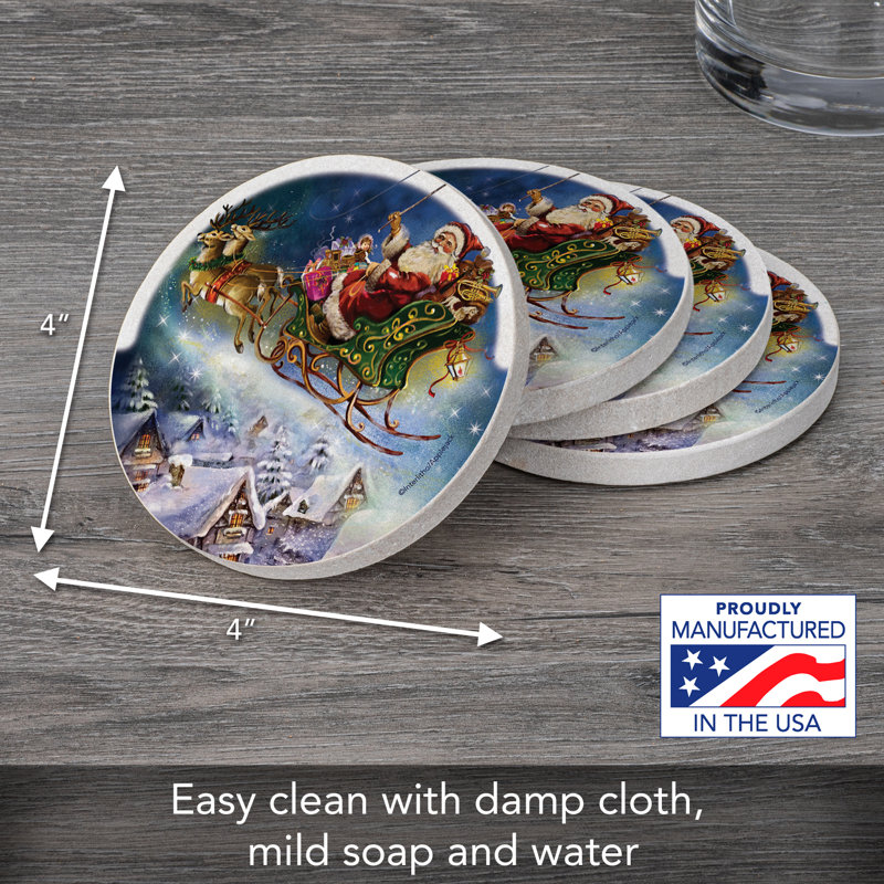 Santa's Sleigh 4-Pack Natural Sandstone Coasters