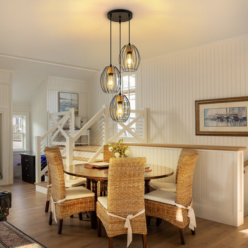 3-Light Black Oval Kitchen Island Pendant