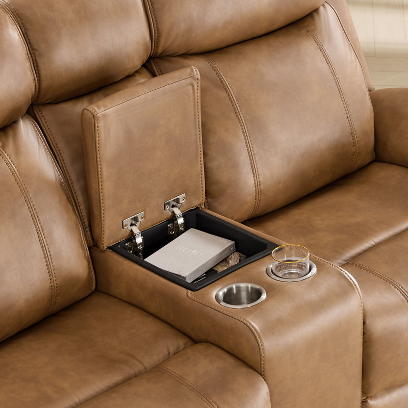 Power Reclining Loveseat Sofa, Saddle