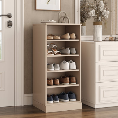 100% Solid Wood Narrow Open Shoe Storage Cabinet with Adjustable Shelves, Space Saving Stackable Organizer, 16.5" W x 35.75" H