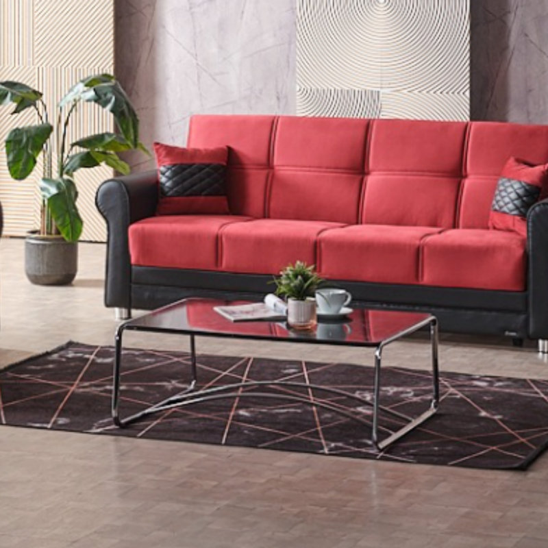 Causeuse convertible avec rangement PrimeNest Ithara Collection, PU, Bourgogne