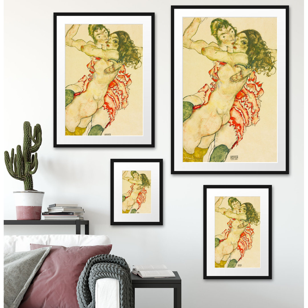 Gerahmtes Poster Two Women Embracing Each Other von Egon Schiele