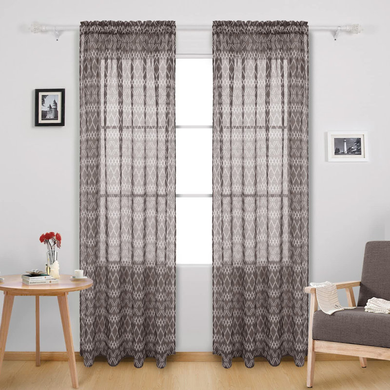 Sheer Curtain Pair, Brown, 21" W x 95" L