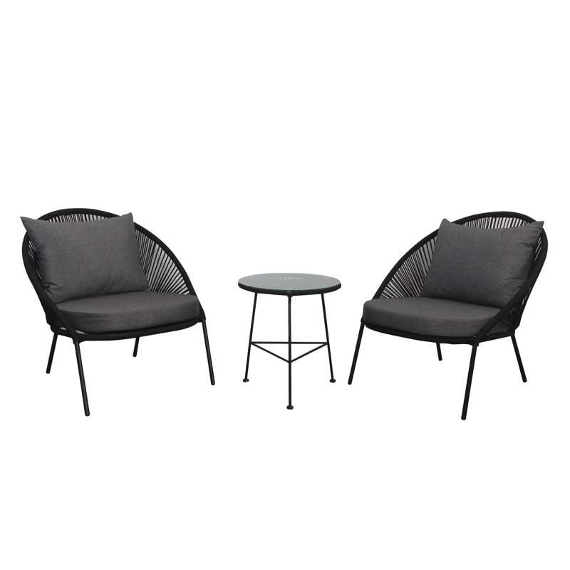 Ensemble de conversation en métal pour 2 personnes avec coussins