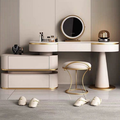 Coiffeuse de maquillage avec miroir lumineux, 5 tiroirs, prise de courant