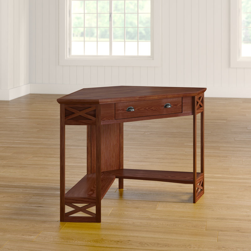 Moorton Corner Computer Desk Made with Solid Wood, Burnished Oak
