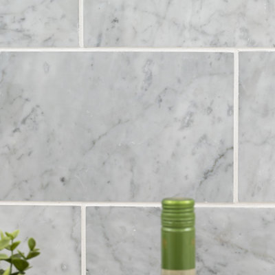 Carrara White 6 in. x 12 in. Polished Marble Subway Floor and Wall Tile
