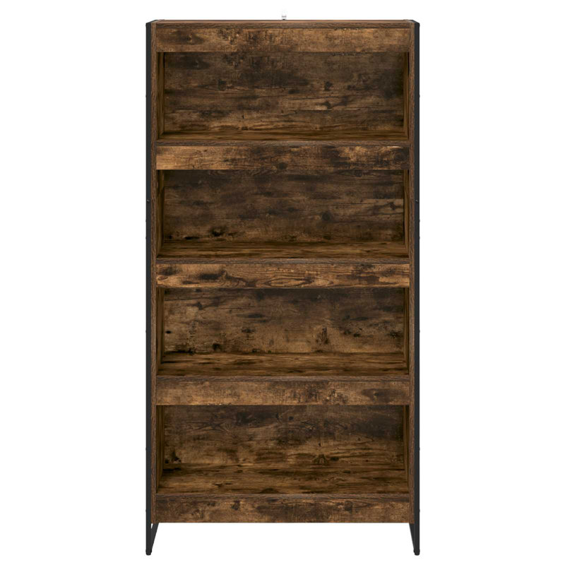 Steel Book Cabinet Bookcase, Smoke Oak, (4 Shelves) 155cm. H x 80cm. W x 30cm. D