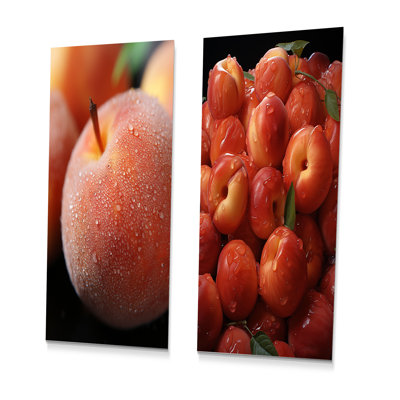 Juice Peach Fruit Delight I - Ensemble de 2 décorations murales fruits en métal