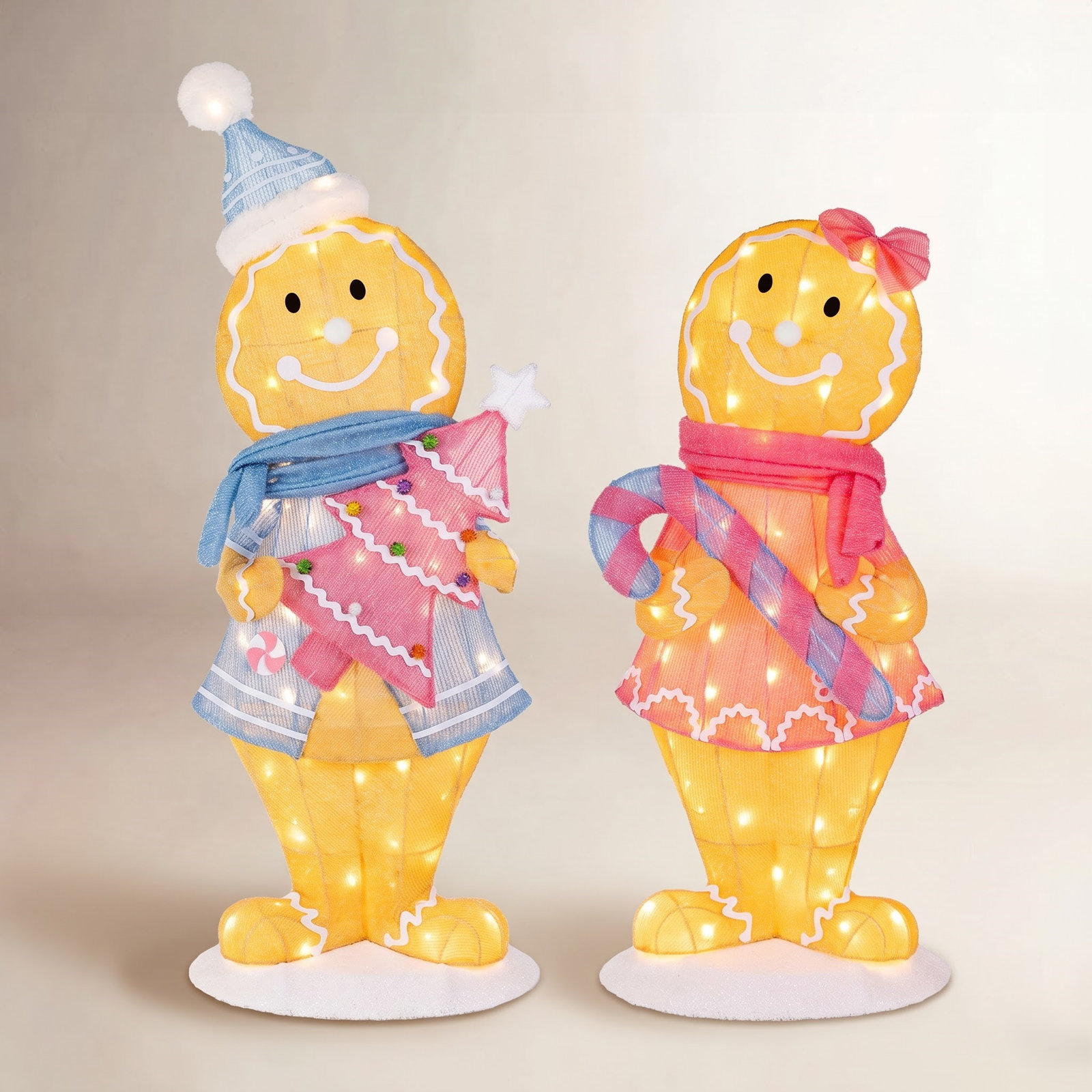 41.25"H Set of 2 Christmas 3D Fabric Gingerbreadman with 120 Warm White LED Lights