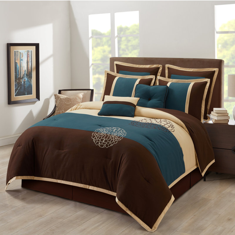 Phoebe Multi-colored Microfiber Modern & Contemporary 8 Piece Comforter Set, Cal. King Comforter + 7 Additional Pieces