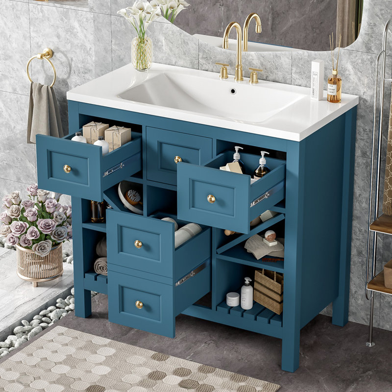 Ensemble de meuble-lavabo autoportant avec 5 tiroirs et meuble-lavabo en résine