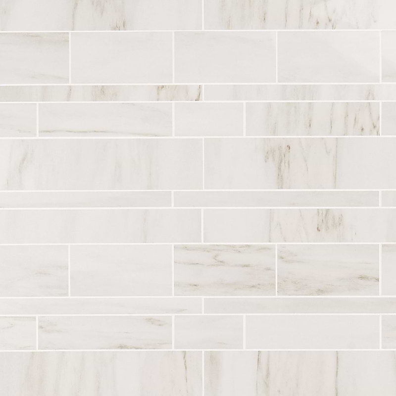 Dreamstone Railroad Porcelain Mosaic, Dolomite Snow Polished