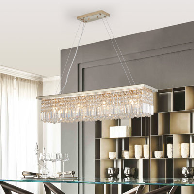 Lustre moderne en cristal pour salle à manger Luminaire suspendu rectangulaire rectangulaire en forme de goutte d'eau à 8 lumières pour îlot de cuisine L 39,4 po x l 9,8 po x H 8,7 po (ampoule non incluse)