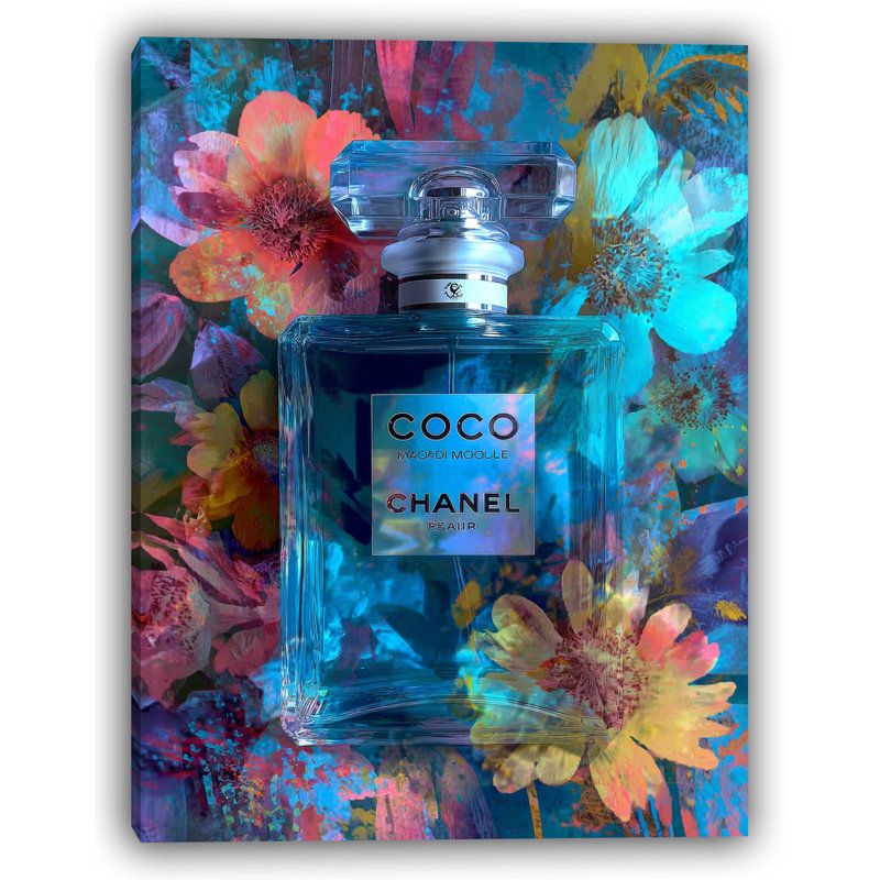 Floral Reflections - bouteille de parfum, toile Pop Art, H 36 po x l 24 po