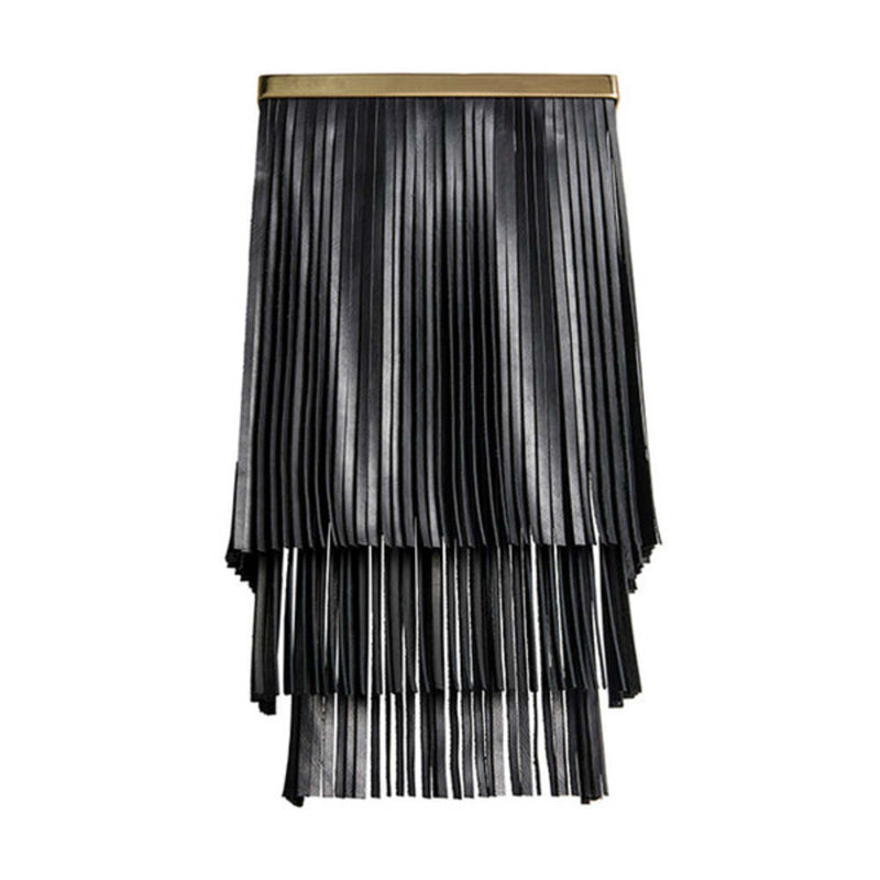 'Ndidi' Leather Fringe Wall Sconce w/ Solid Brass Accents, Black