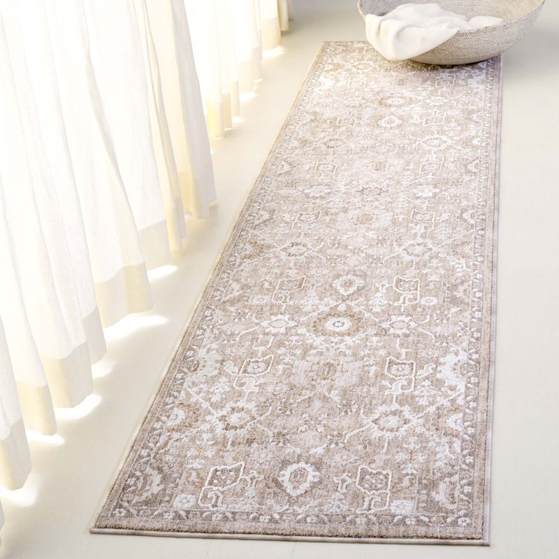 Tapis oriental en polypropylène / polyester tissé à la machine en ivoire / beige, Rectangle 5 pi 3 po x 7 pi 6 po