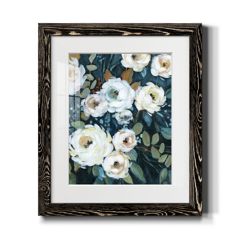 Douces pivoines I - Peinture encadrée sur papier, H 20 po x l 17 po x P 1,5 po, Noir