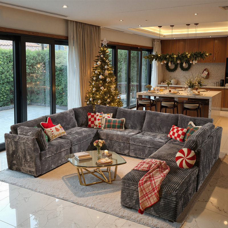 Canapé modulaire en velours côtelé 8 pièces Nathasa, Velours côtelé gris