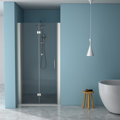 Porte de douche en verre trempé l 30 "x H 72" en nickel brossé - Installation flexible, avec des taches et des rayures avec un mécanisme de pliage, réglable pour différents espaces