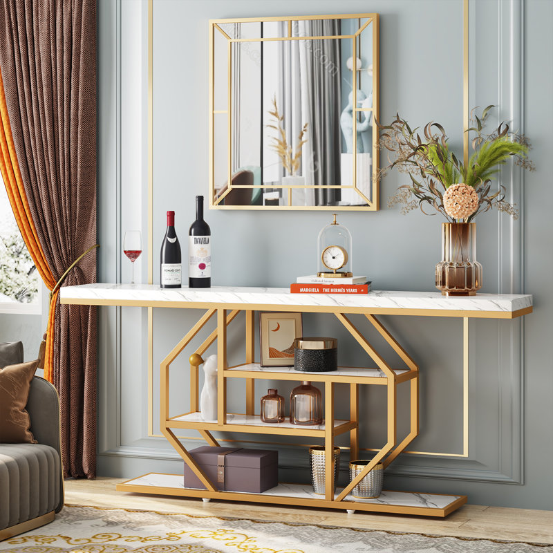 180cm Console Table, White/Gold
