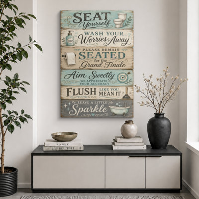 «Rustic Seat Yourself Bathroom», impression sur toile, impression sur toile encadrée