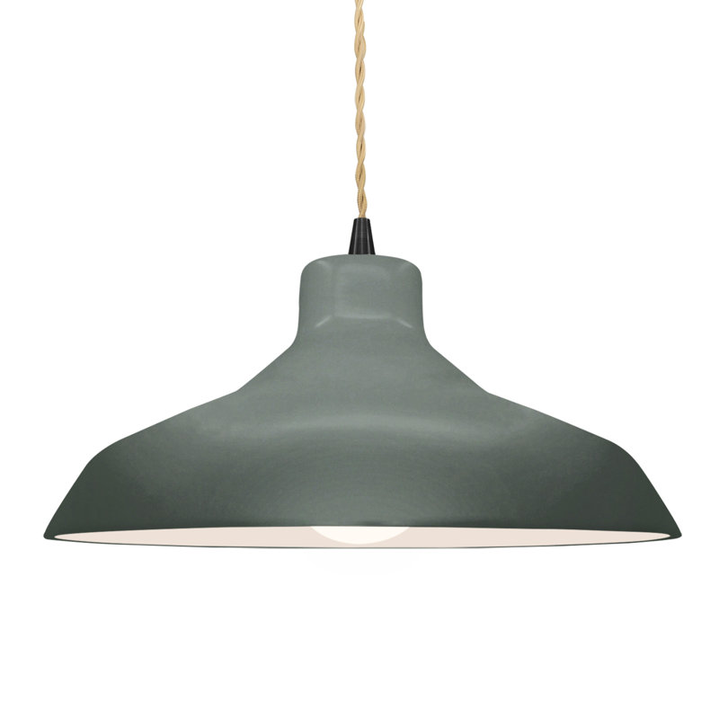 Luminaire suspendu en forme de dôme à 1 lumière Fallon, H 7,5 po x l 15,5 po x P 15,5 po, Étain, vert, Noir mat