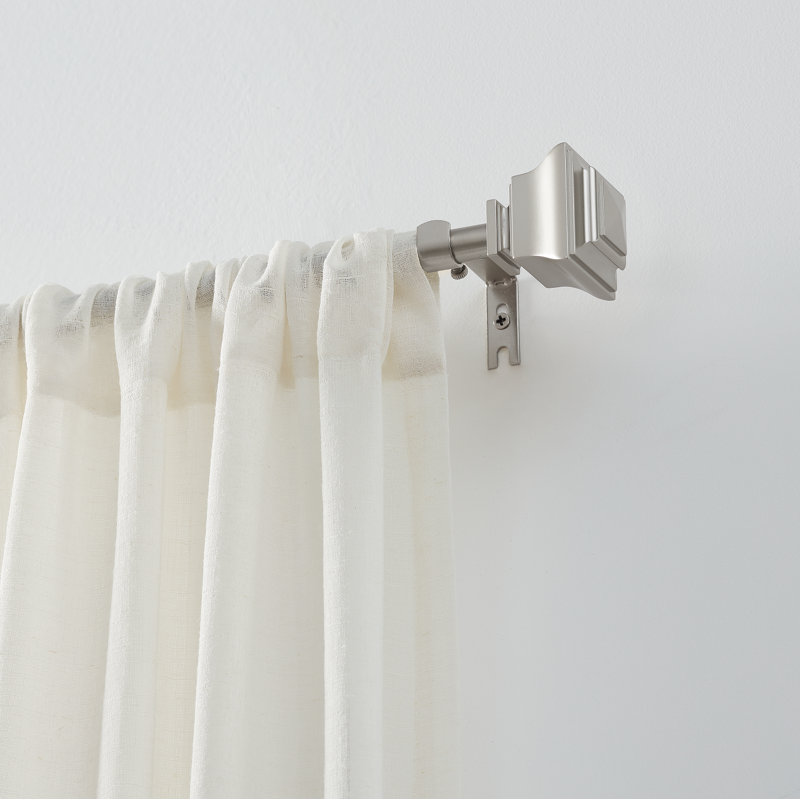 Nickel Steel Wall Mounted Adjustable Curtain Rod with Square Finials