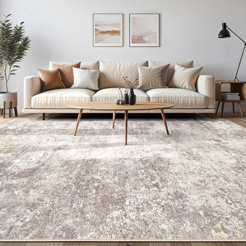  Dagmar Machine Washable Area Rug Abstract Modern Low Pile Indoor Carpet Neutral Non-Slip Backing Floor Mat for Bedroom Dining Room Farmhouse Home Office