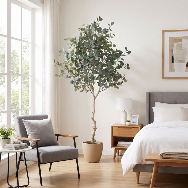 Arbre d'eucalyptus de 6 pi en pot noir, plantes d'eucalyptus artificiels pour la maison et le bureau , 72" H x 33" W