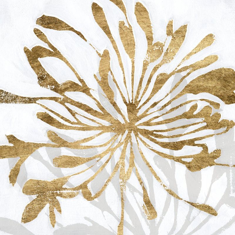 «Golden Gilt Bloom I» par Annie Warren - peinture sur toile tendue, H 12 po x l 12 po