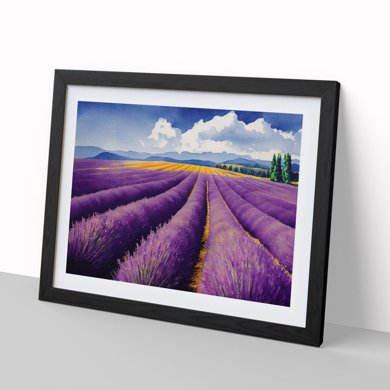 Watercolour Lavender Field Vol.6 - Single Picture Frame Print, Black, 25cm H x 34cm W x 2cm D