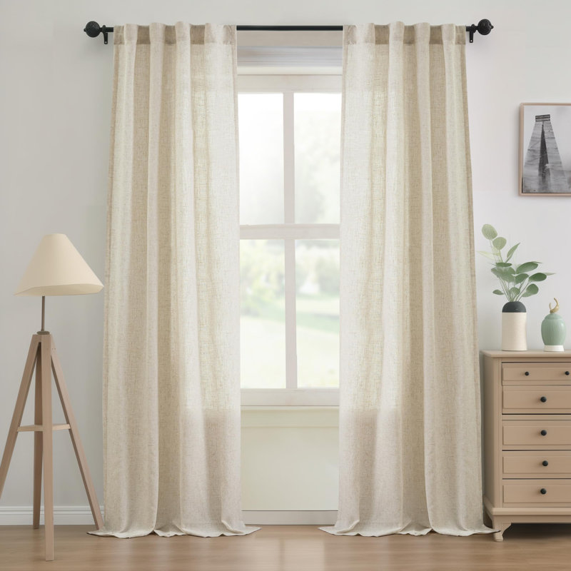 Paire de rideaux semi-transparents avec passe-tringle Janie, Lin clair, L 38 po x L 84 po