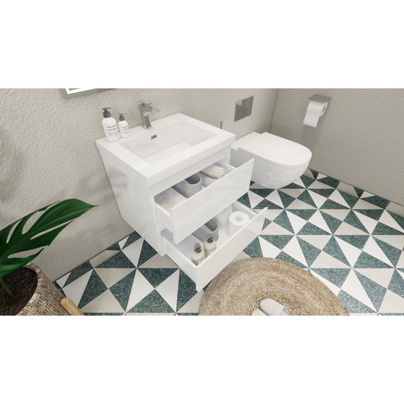 Aylanna Single Bathroom Vanity with Acrylic Top, Hight Gloss White