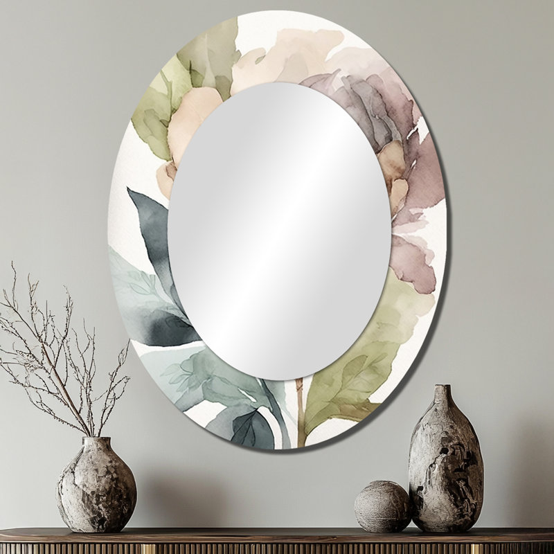 Rose aquarelle pivoine florissante II - miroir mural ovale traditionnel rose, 40 po x 30 po