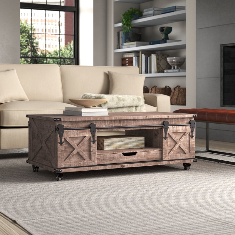 Table basse à roulettes avec rangement Howden, Brun naturel