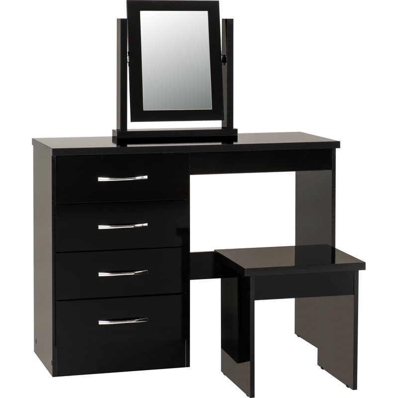 Cascio Dressing Table Set with Mirror, Black