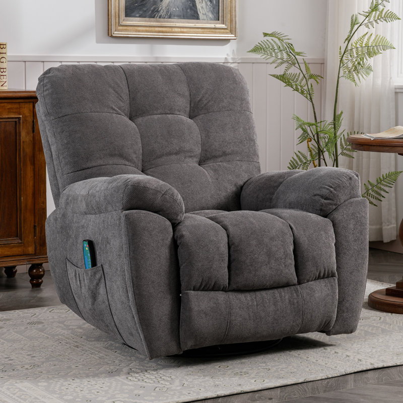 Fauteuil inclinable manuel pivotant surdimensionné de 39,8 po avec massage et chauffant, Gris