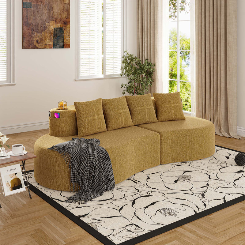 Canapé modulaire incurvé moderne 3 places, Mustard yellow Chenille