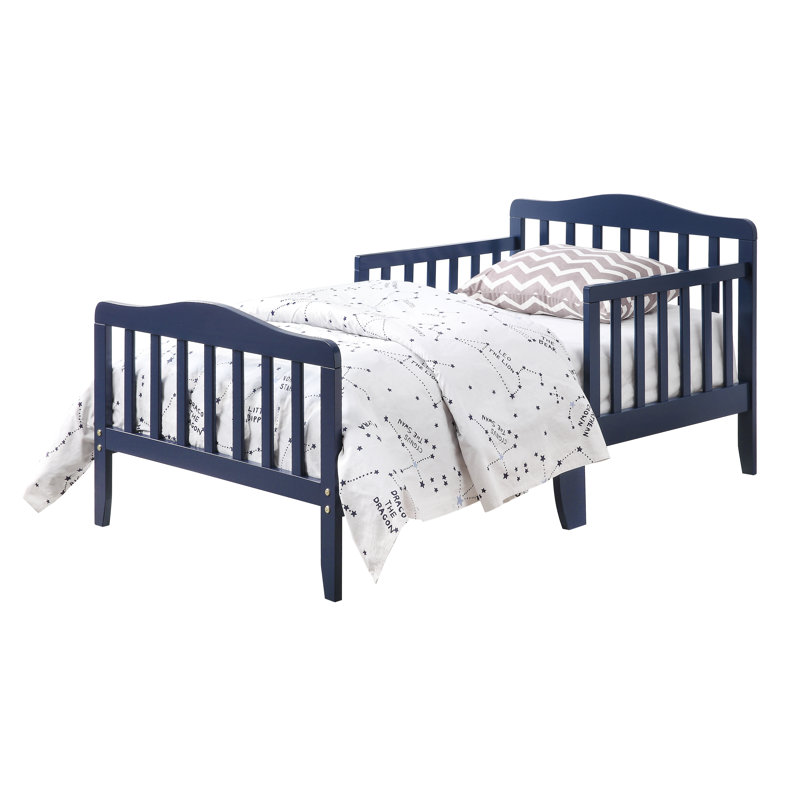  Wood Toddler Bed with Safety Rail, Navy