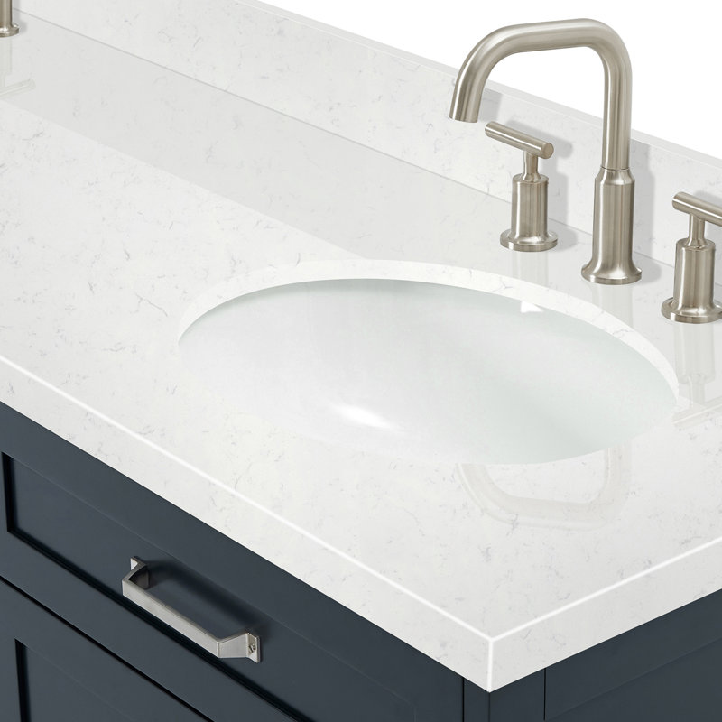 ARIEL Monroe 72 Double Sink Bathroom Vanity with Carrara Quartz Top, Midnight Blue, 72" - 73", Carrara White Quartz