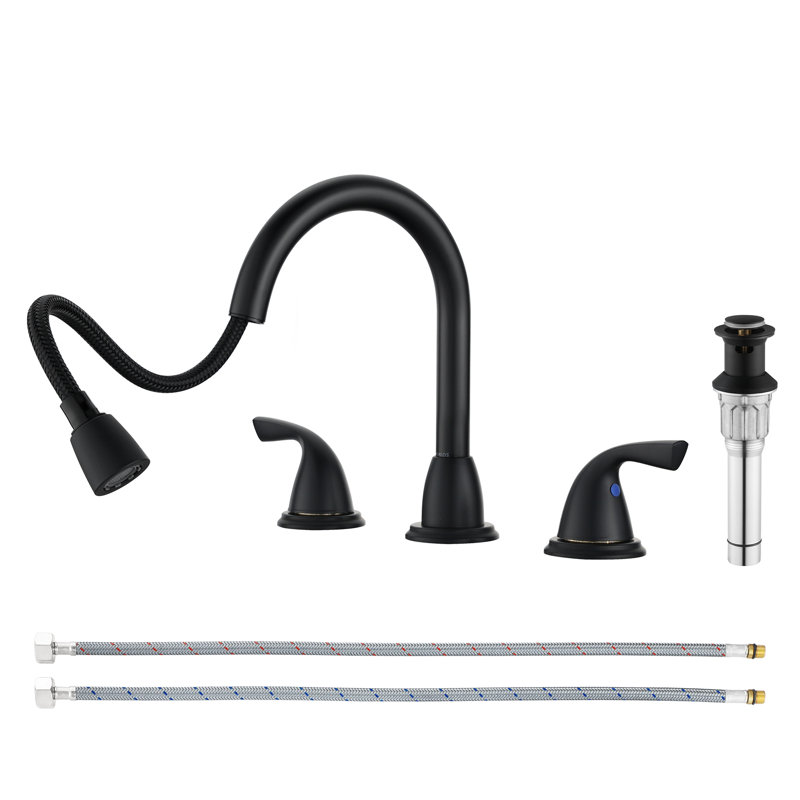 Widespread  2-Handle Pull Out Sprayer Bathroom Sink Faucet With 360 Swivel Spout, Matte Black