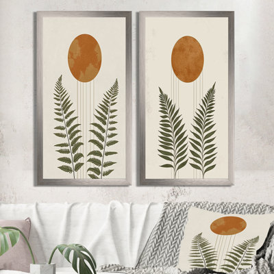 Art mural moderne orange et vert - formes modernes Mid-Century 2 pièces