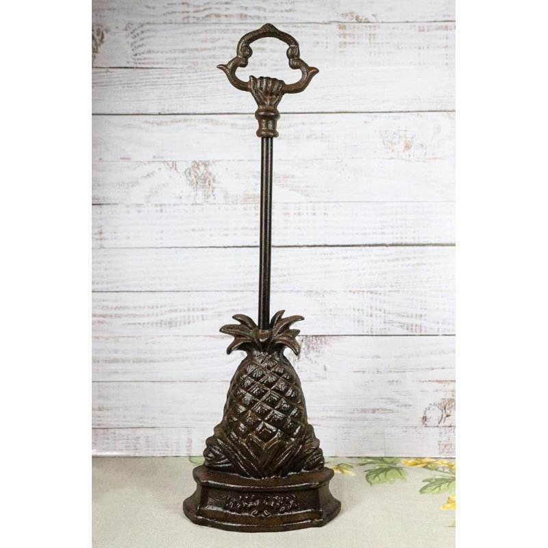Rustic Cast Iron Tropical Pineapple Door Stop Or Porter With Long Handle