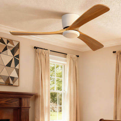 42 in. 3 - Blade Flush Mount Ceiling Fan with Remote, Reversible DC Motor, 6 Speeds, White