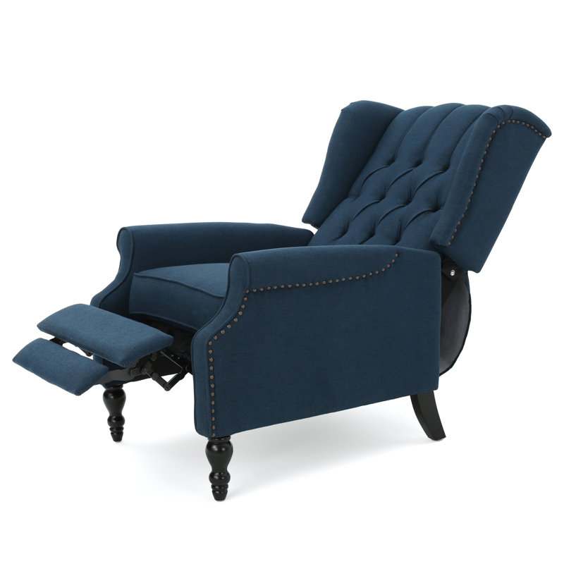 Alta Traditional 28.5" Wide Manual Wingback Recliner Chair with Button-Tufted Diamond Stitching, Dark Blue