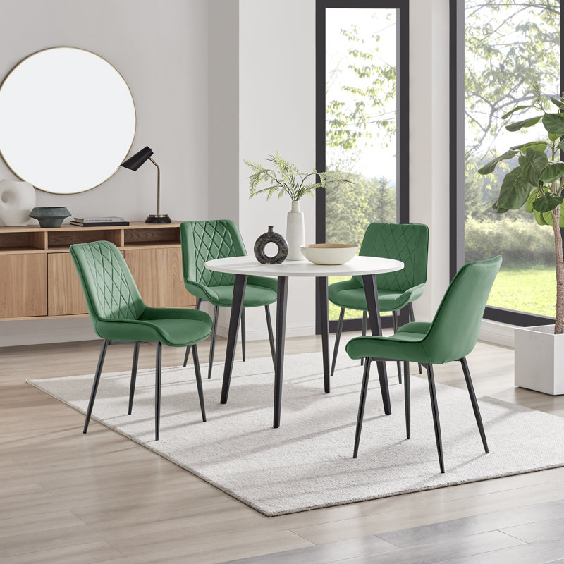 Betsab 4 - Person Dining Set, White/Black, Green
