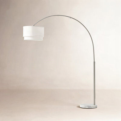 Mason 81" Modern Adjustable LED Arc Floor Lamp with Silver Finish, Fabric Drum Shade, and Weighted Marble Base, Bulb Included