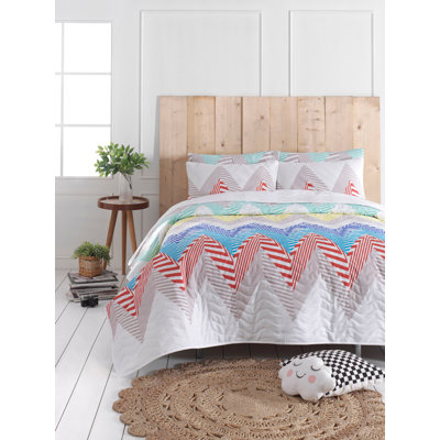 Ensemble de couvre-lit en coton blanc / gris / rouge Evie-Jayne