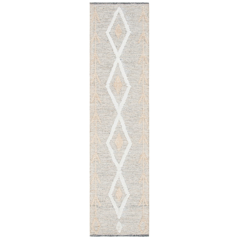 Vermont Hand Loomed Wool/Cotton Southwestern Rug in Ivory/Beige/Gray, Runner 2'3" x 9'